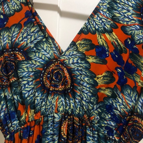 Mandala Native American turquoise Boho dress pull over stretchy coverup vneck - Picture 1 of 6